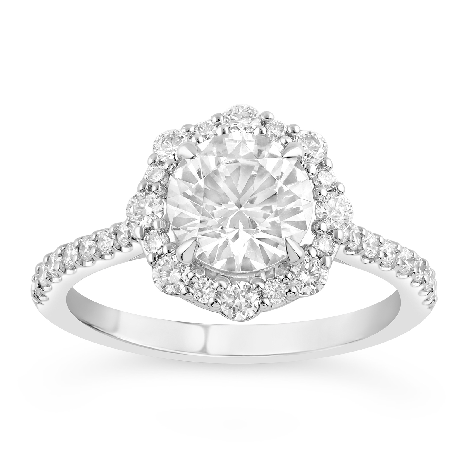 14K Round Lab Grown Diamond Art Deco Halo Engagement Ring