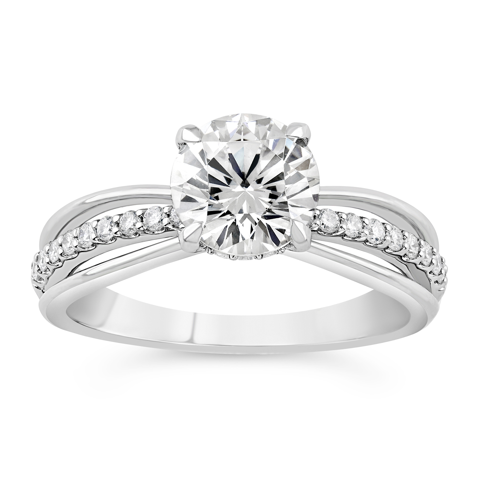 14K Round Diamond Triple Split Shank Engagement Ring