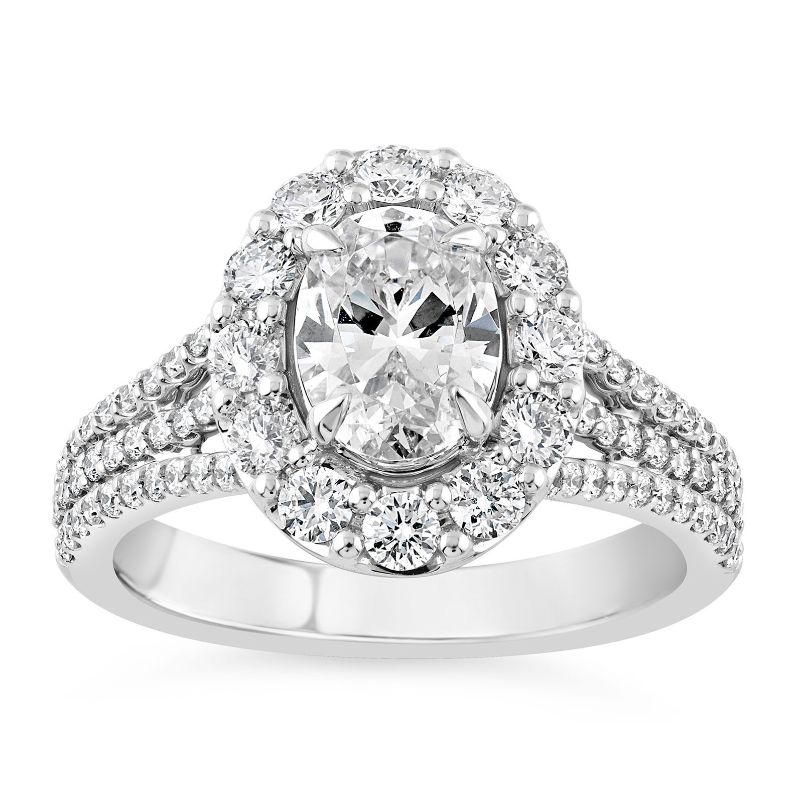 14K Split Shank Oval Diamond Halo Engagement Ring