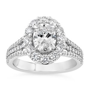 14K Split Shank Oval Lab Grown Diamond Halo Engagement Ring