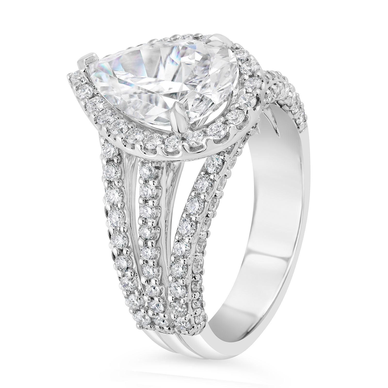 14K Triple Split Shank Pear Diamond Halo Engagement Ring - Image 5