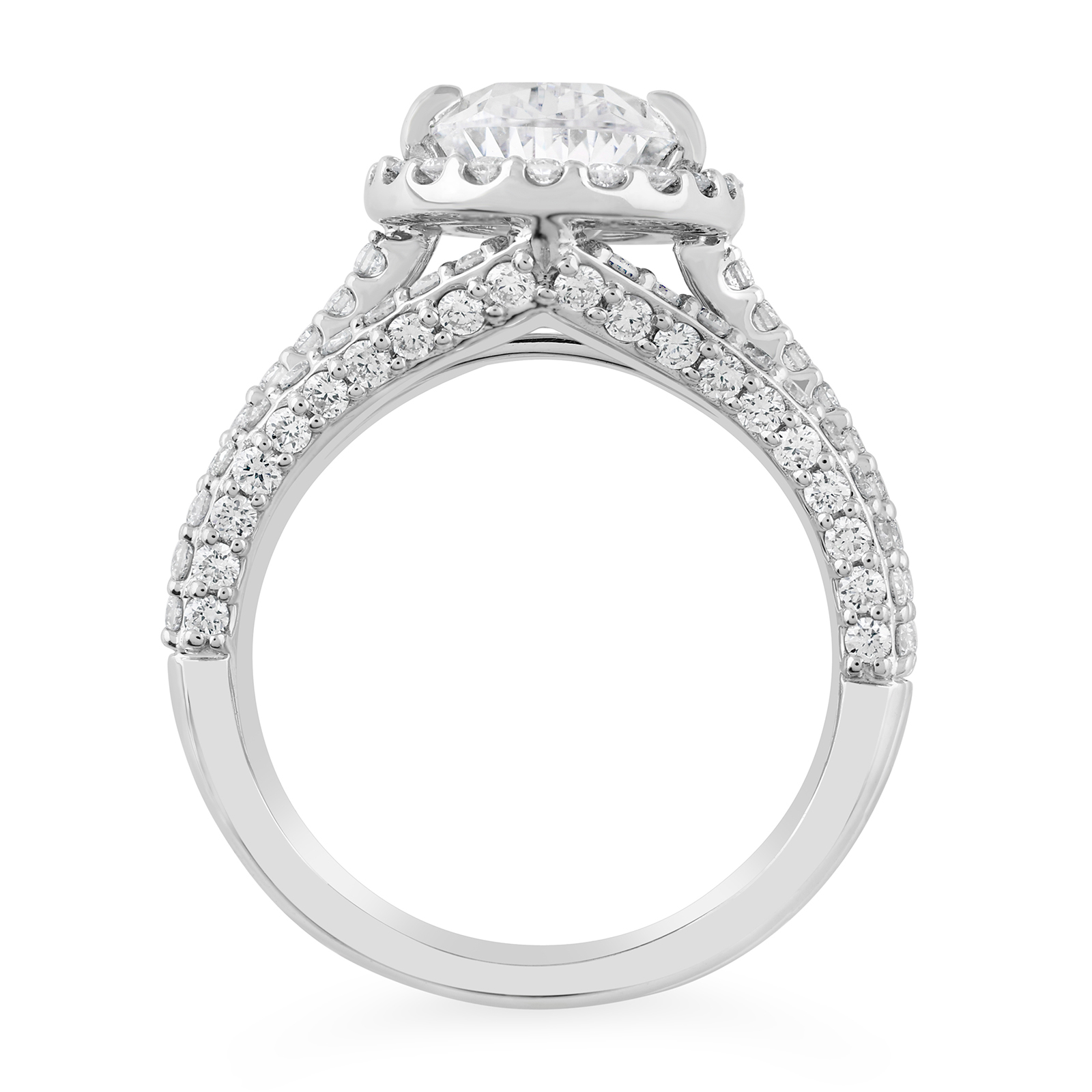 14K Triple Split Shank Pear Diamond Halo Engagement Ring - Image 2