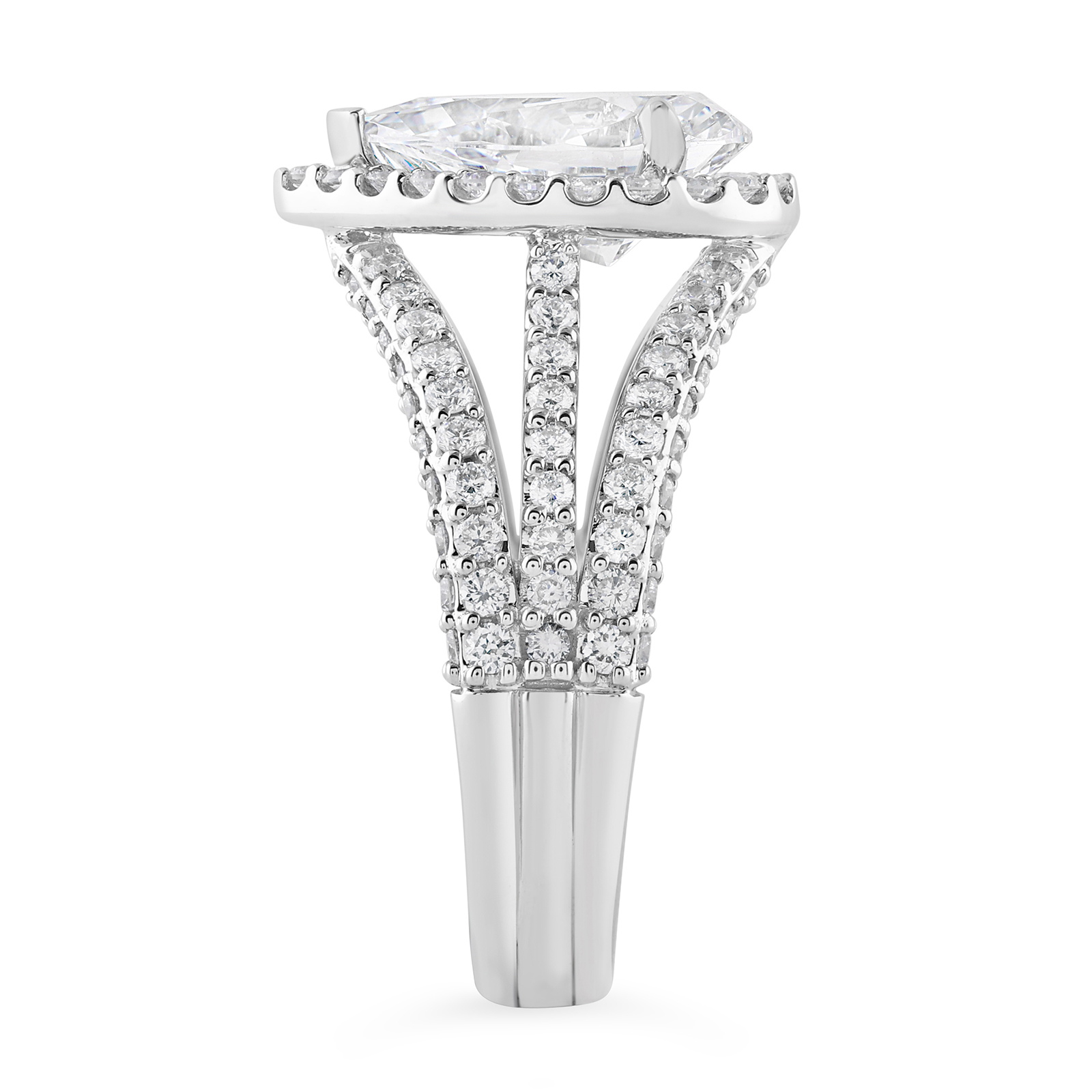14K Triple Split Shank Pear Diamond Halo Engagement Ring - Image 3
