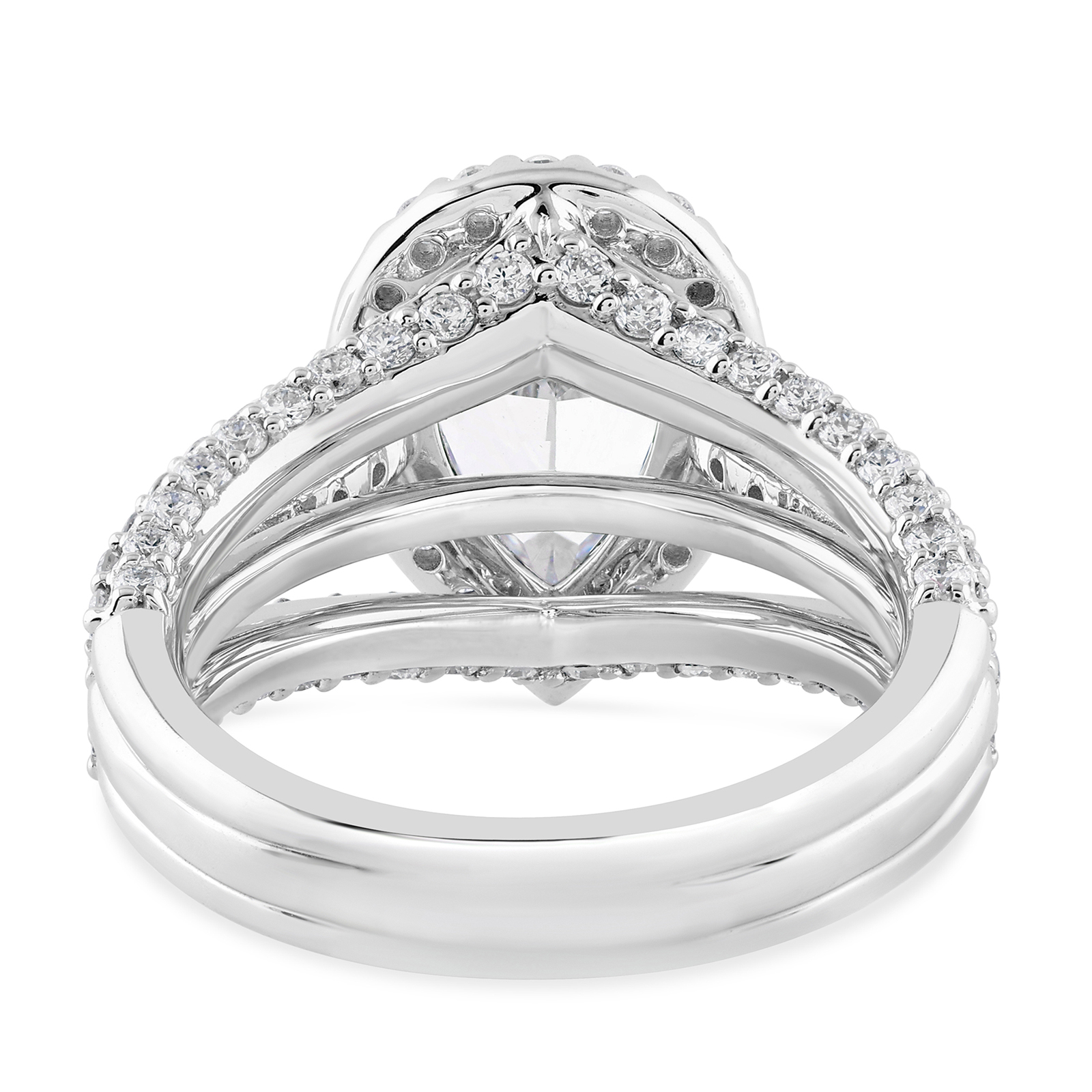 14K Triple Split Shank Pear Diamond Halo Engagement Ring - Image 4