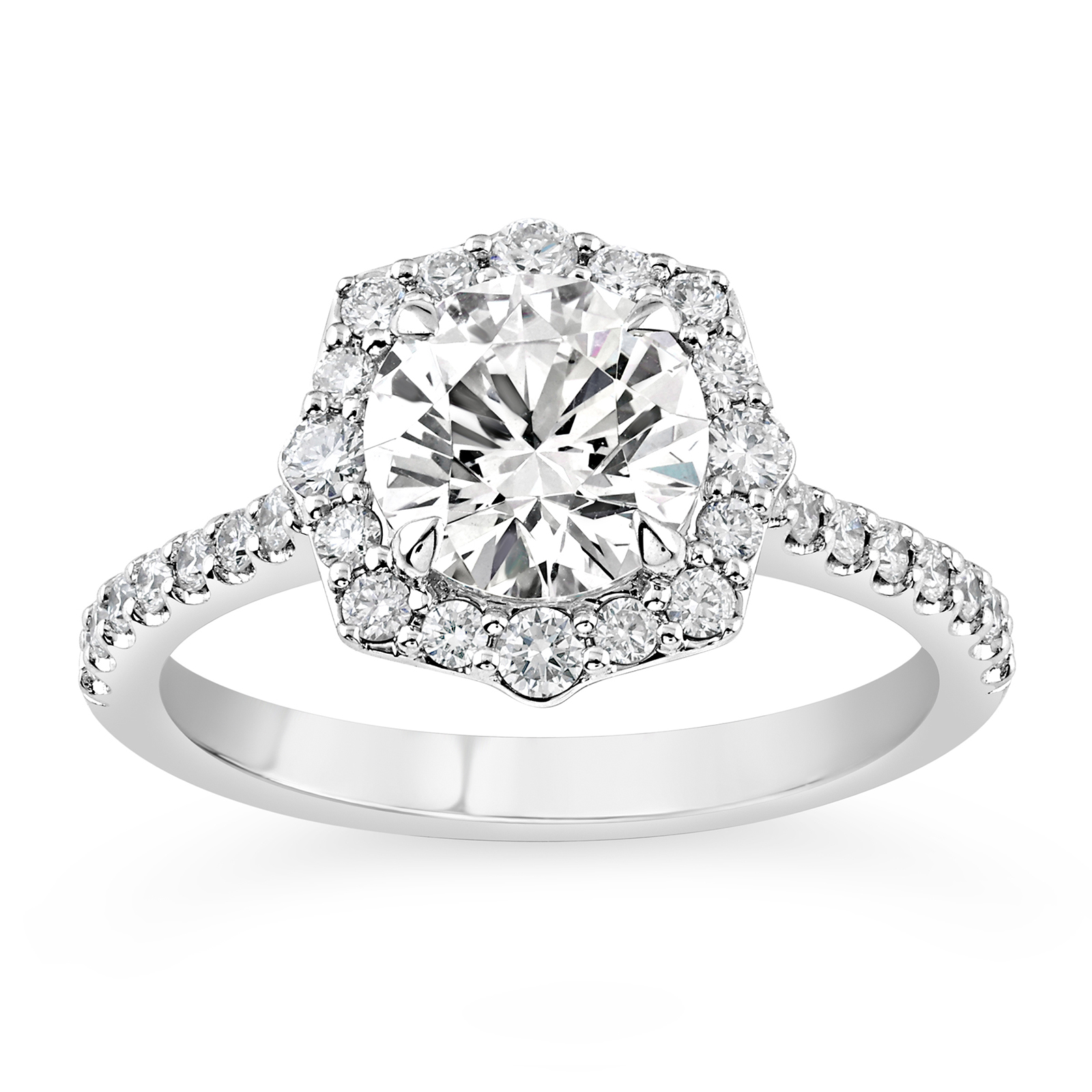 14K Round Lab Grown Diamond Octagon Halo Engagement Ring