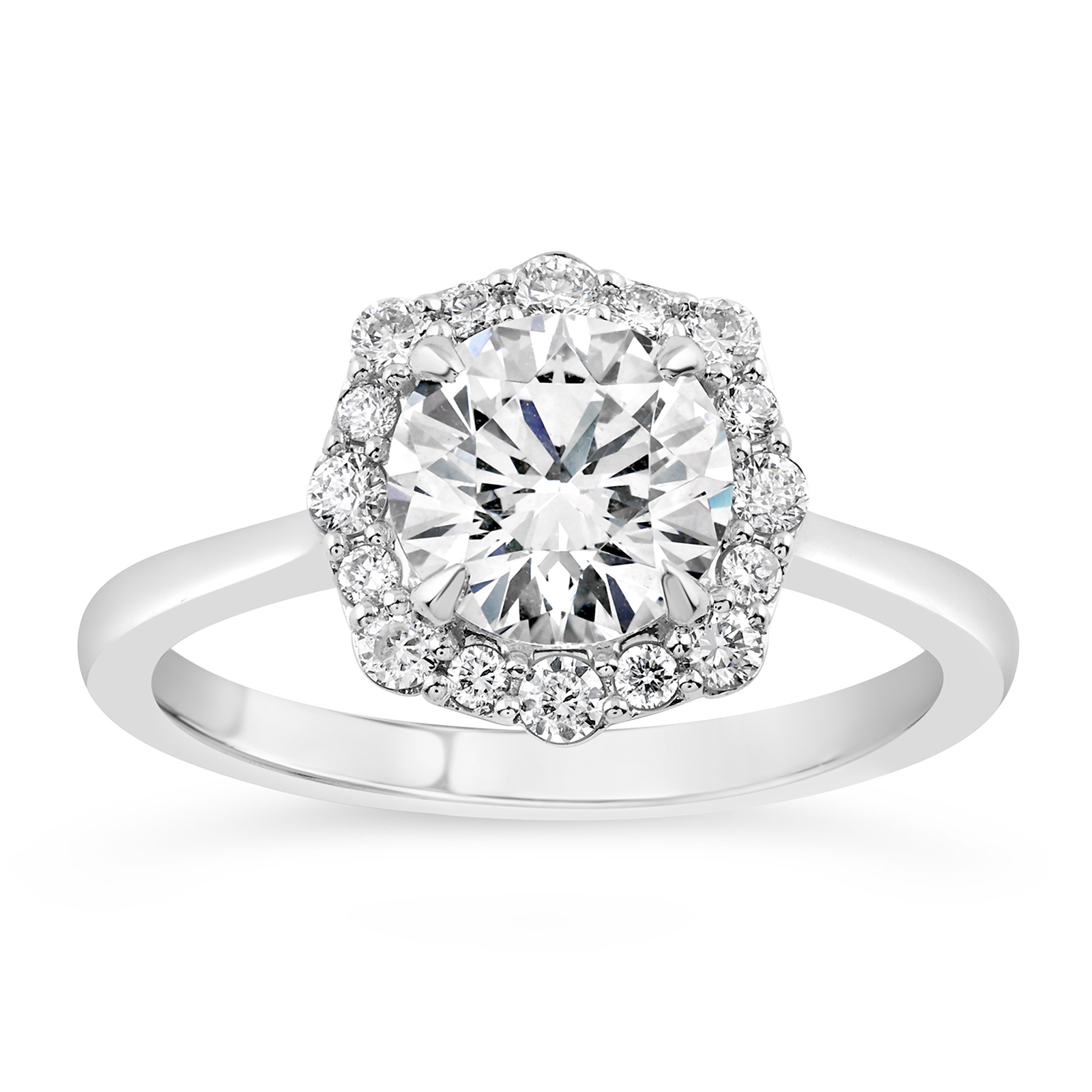 14K Round Diamond Octagon Halo Engagement Ring
