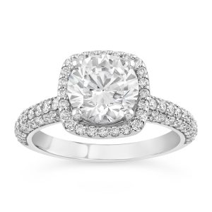 14K Round Diamond Cushion Halo Engagement Ring