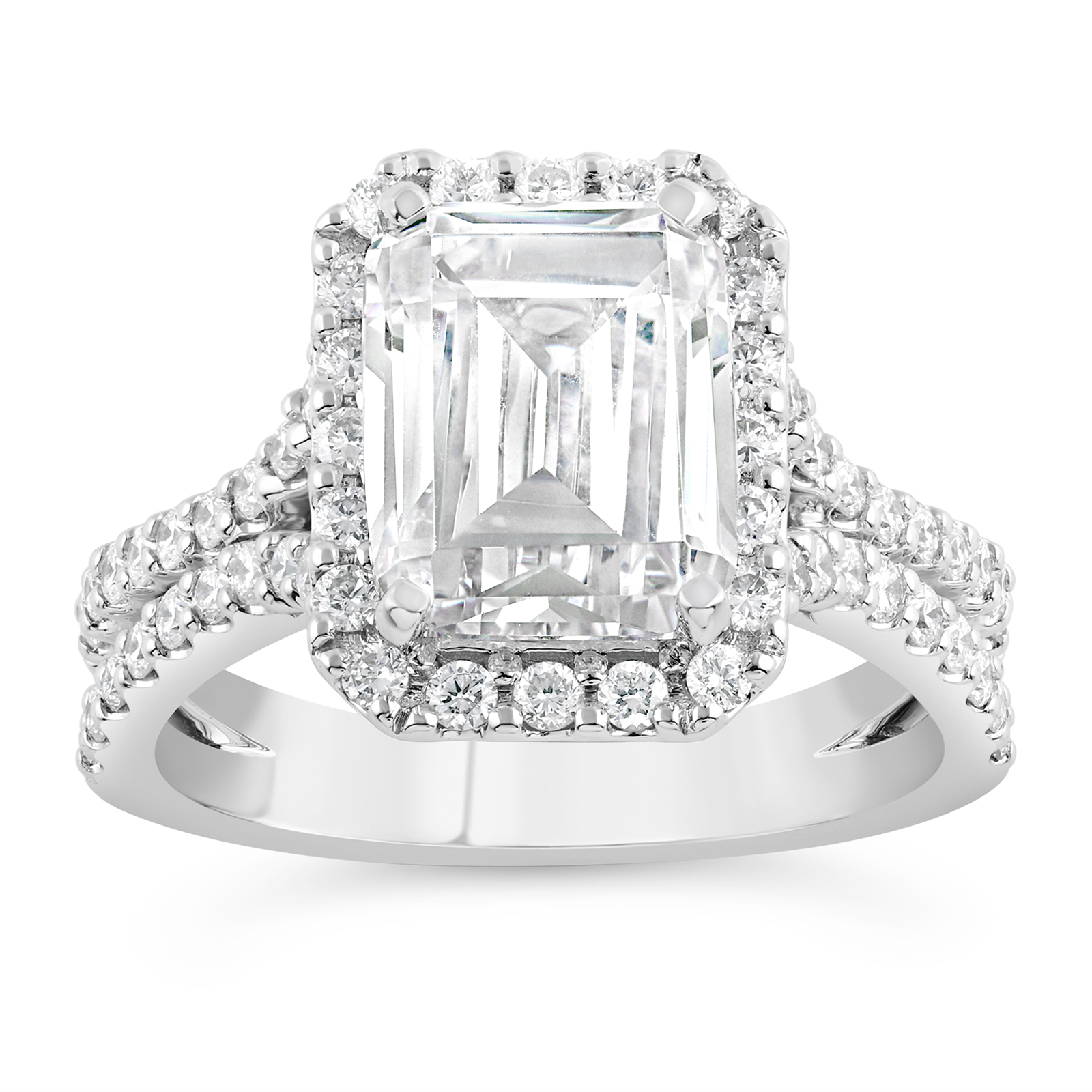 14K Split Shank Emerald Diamond Halo Engagement Ring