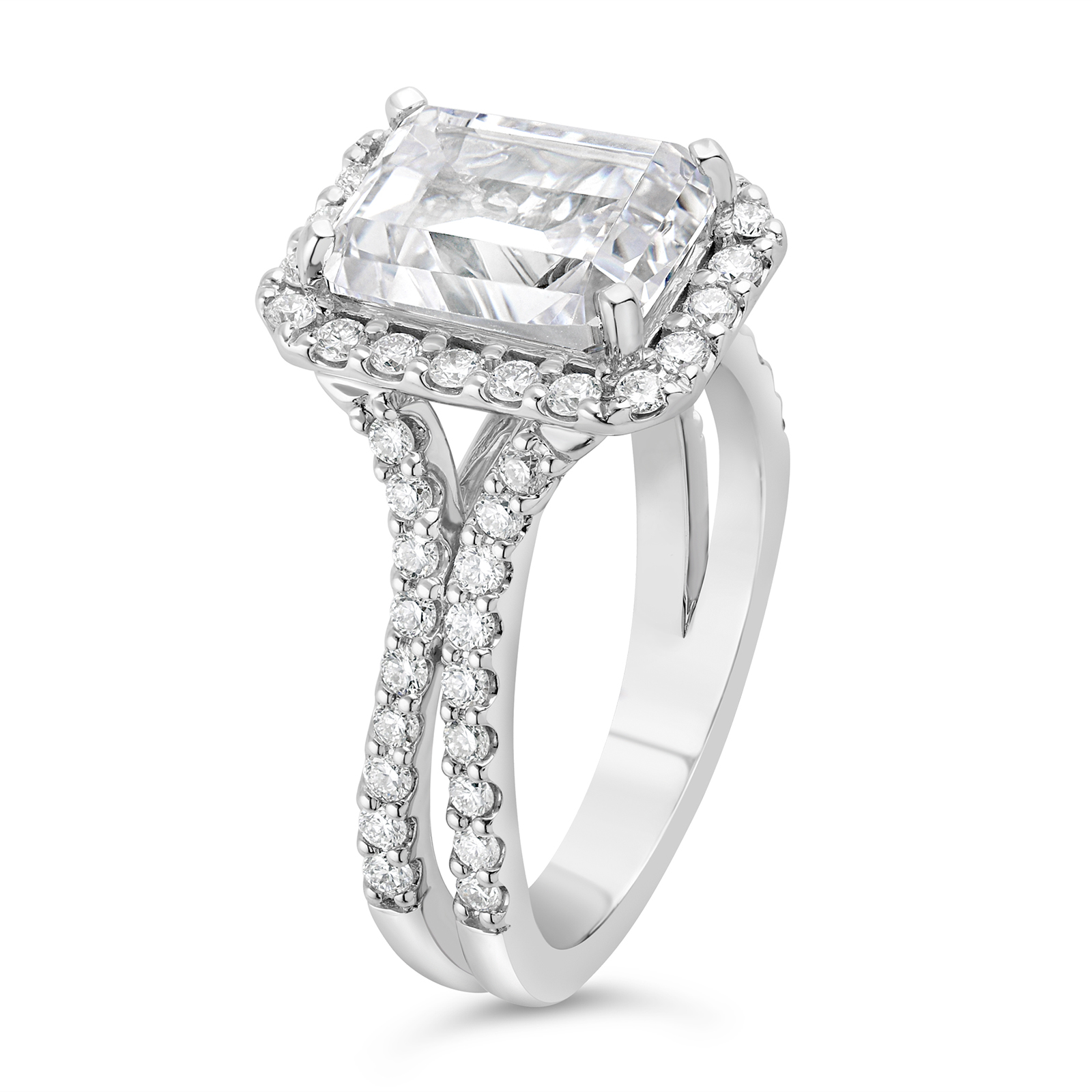 14K Split Shank Emerald Diamond Halo Engagement Ring - Image 5