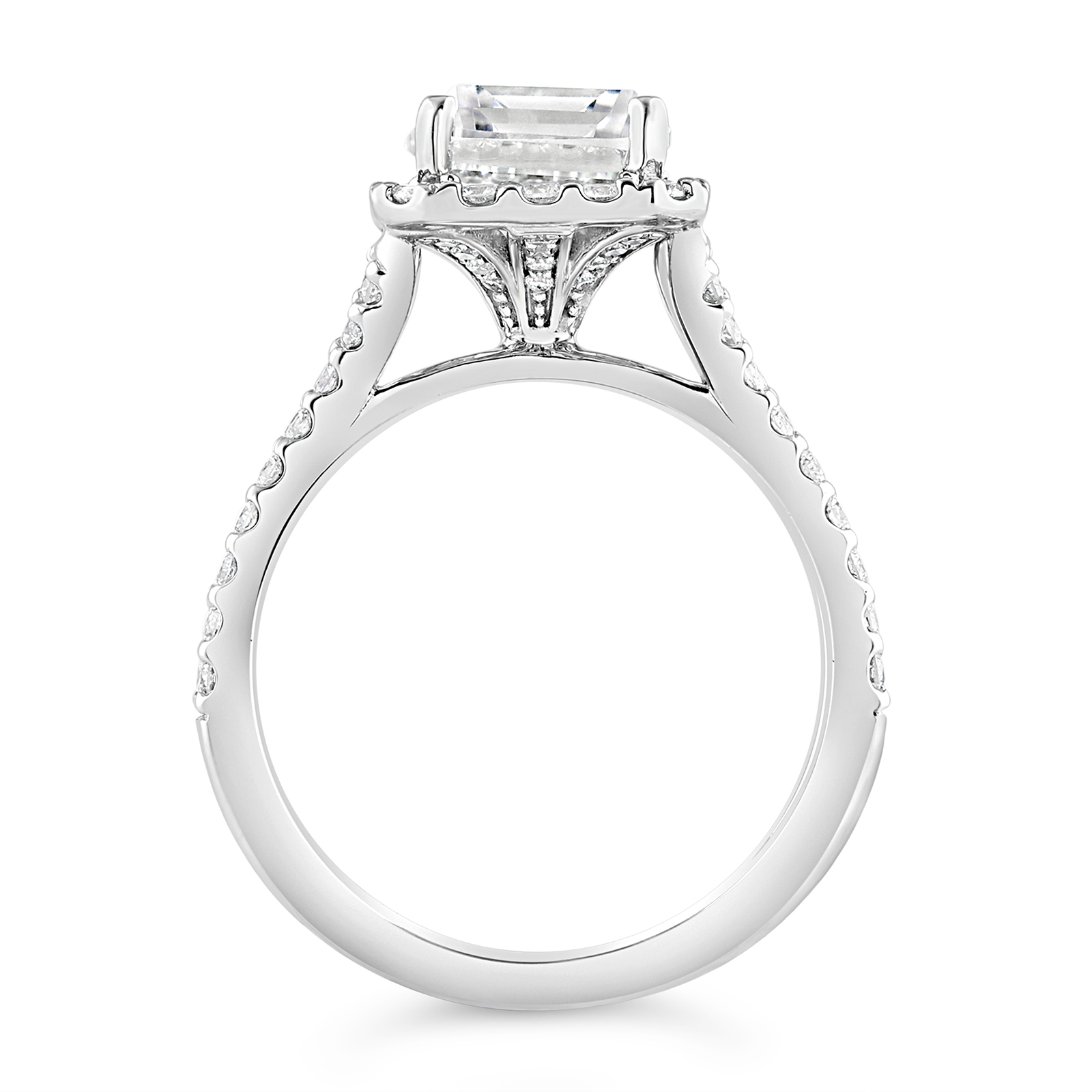14K Split Shank Emerald Diamond Halo Engagement Ring - Image 2