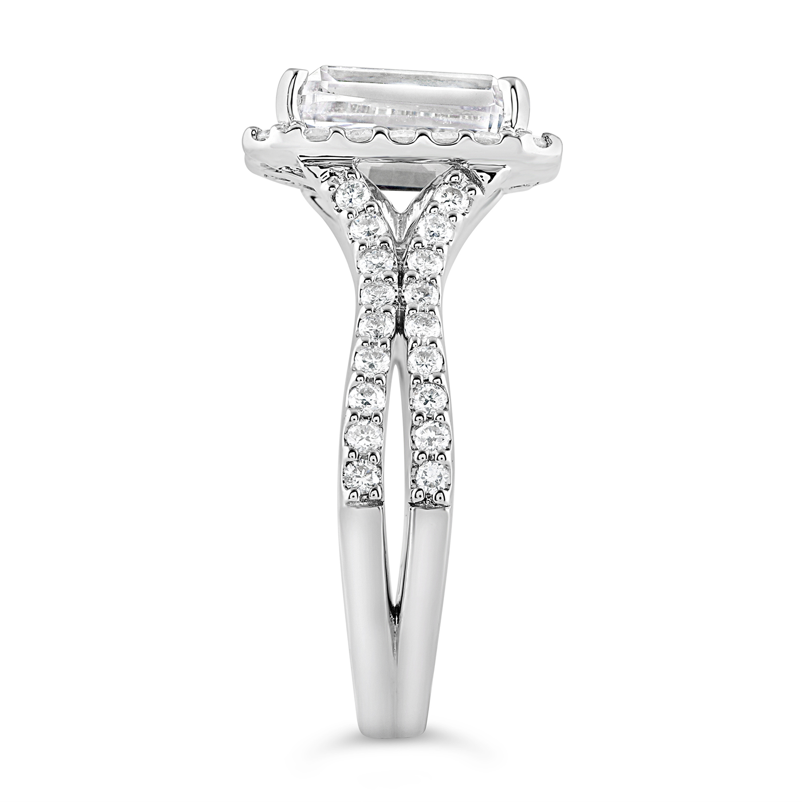 14K Split Shank Emerald Diamond Halo Engagement Ring - Image 3
