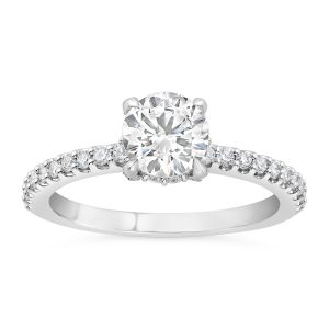 14K Hidden Halo Round Lab Grown Diamond Engagement Ring