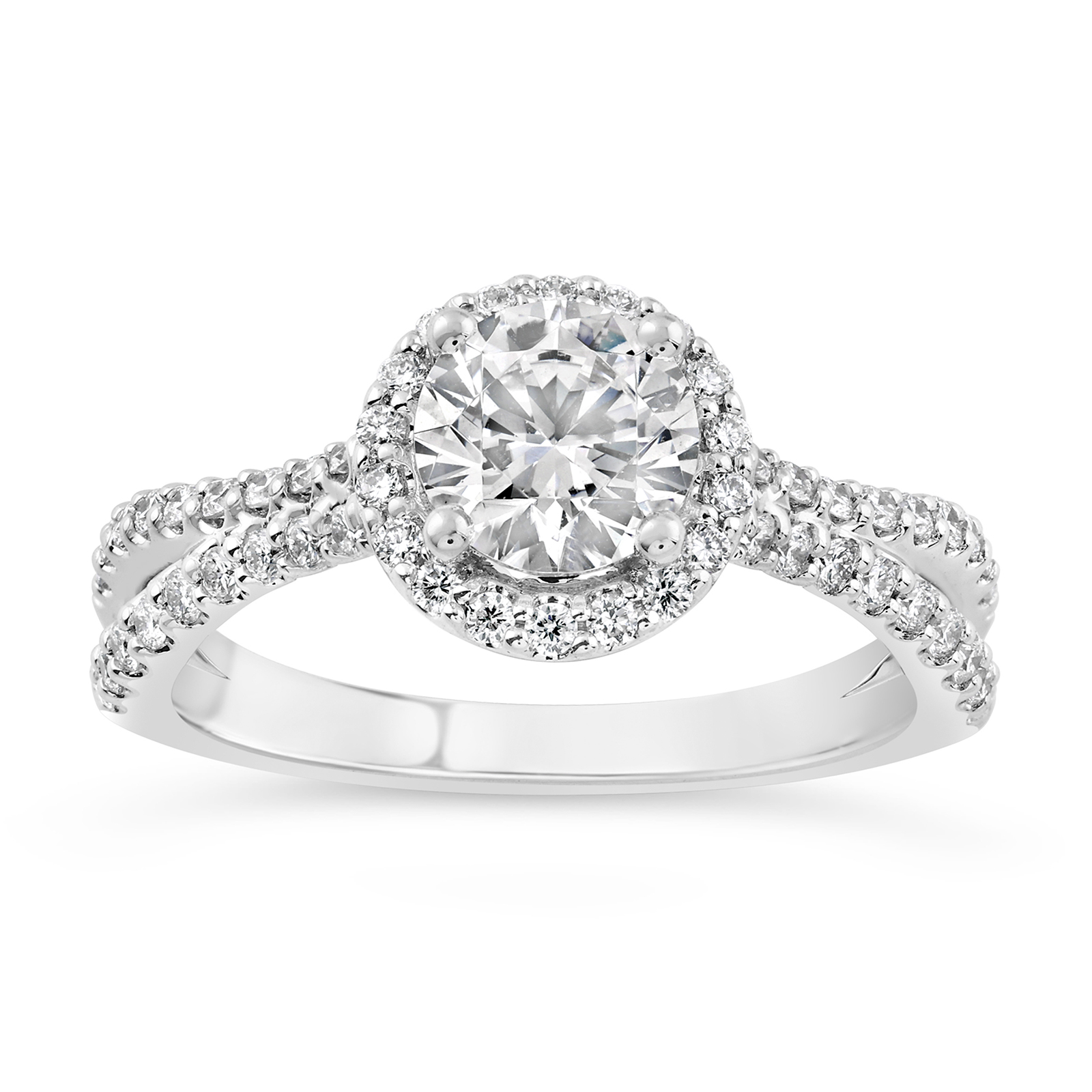 14K Split Shank Round Lab Grown Diamond Halo Engagement Ring