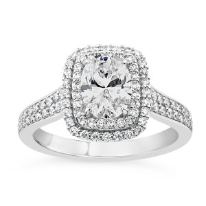 14K Oval Diamond Double Cushion Halo Engagment Ring