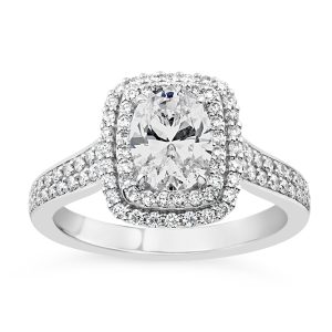 14K Oval Lab Grown Diamond Double Cushion Halo Engagment Ring