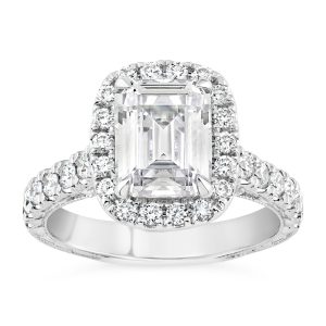 14K Emerald Diamond Halo Engagement Ring