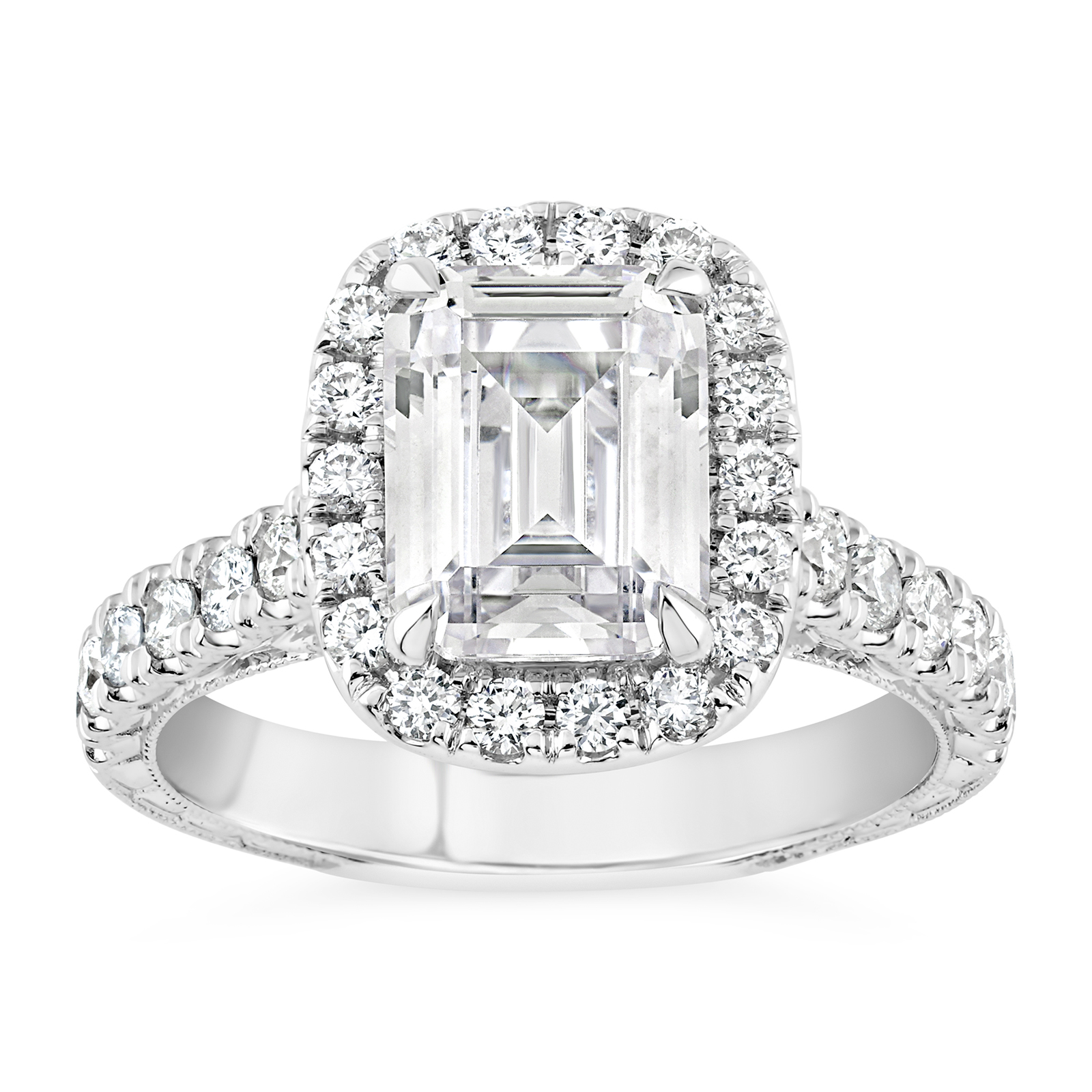 14K Emerald Diamond Halo Engagement Ring