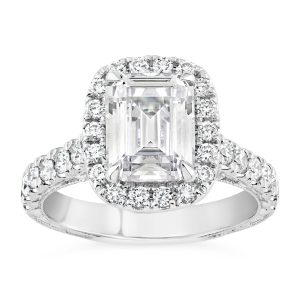 14K Emerald Lab Grown Diamond Halo Engagement Ring