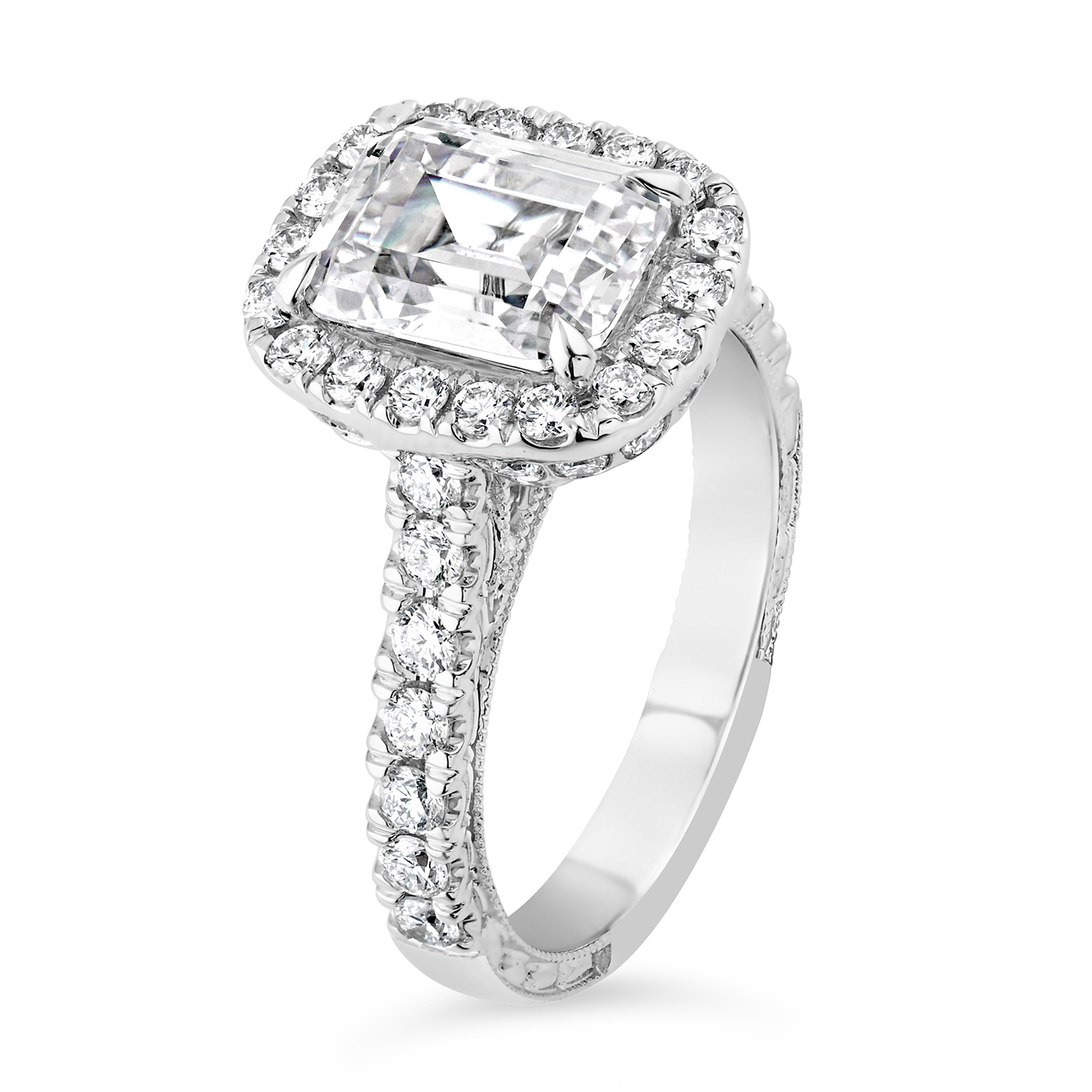 14K Emerald Diamond Halo Engagement Ring - Image 5