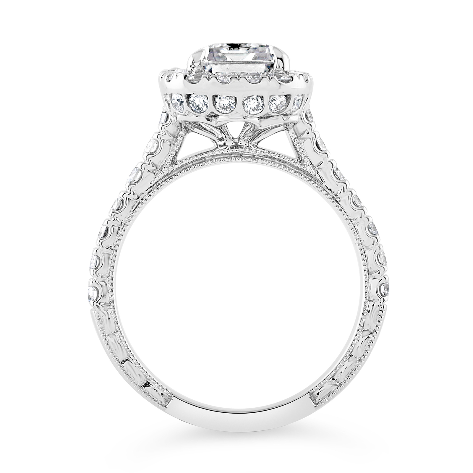 14K Emerald Diamond Halo Engagement Ring - Image 2