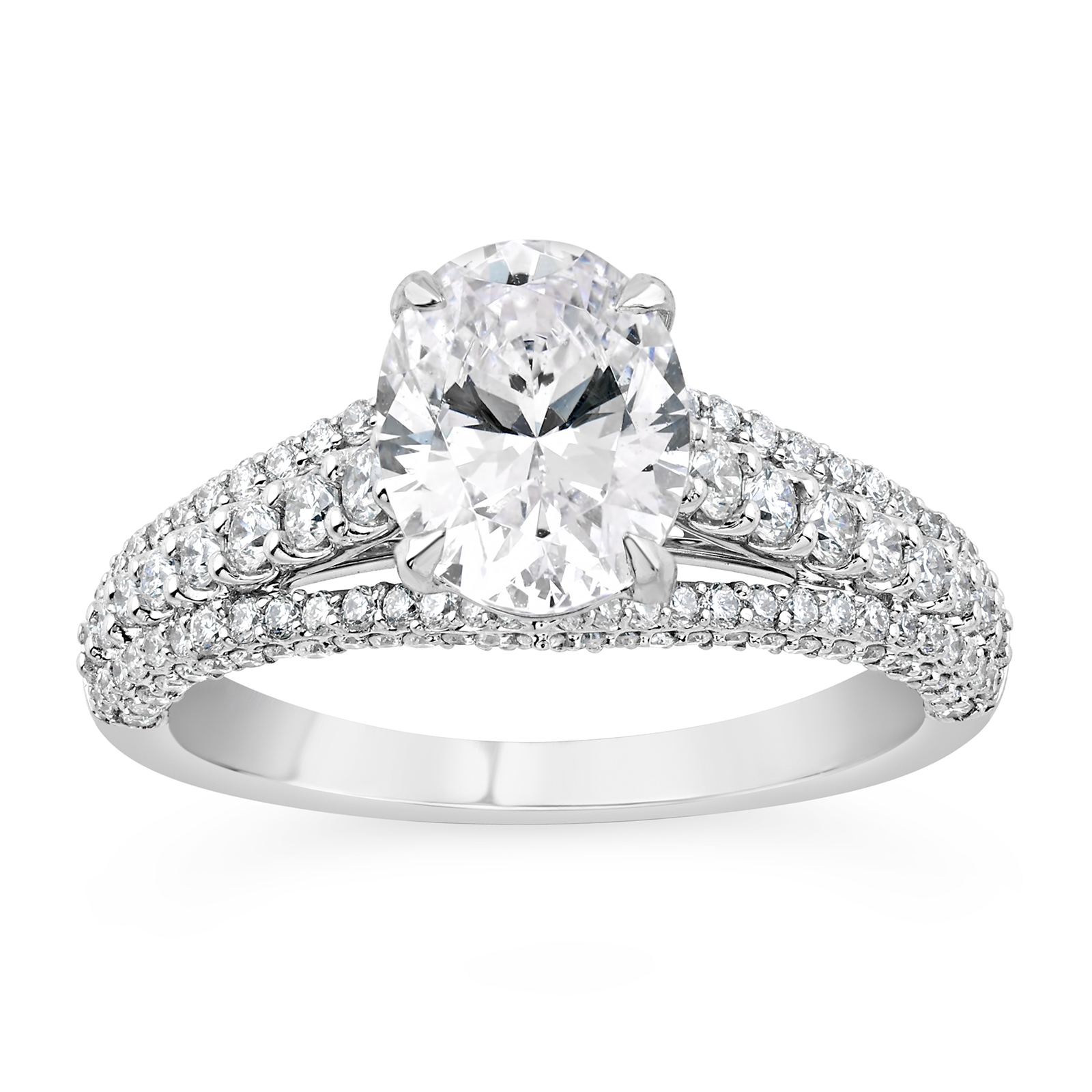 14K Triple Shank Oval Lab Grown Diamond Engagement Ring