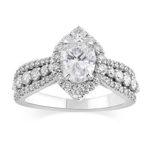 14K Oval Diamond Fancy Halo Engagement Ring