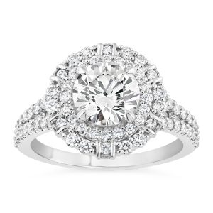 14K Round Lab Grown Diamond Double Halo Engagement Ring