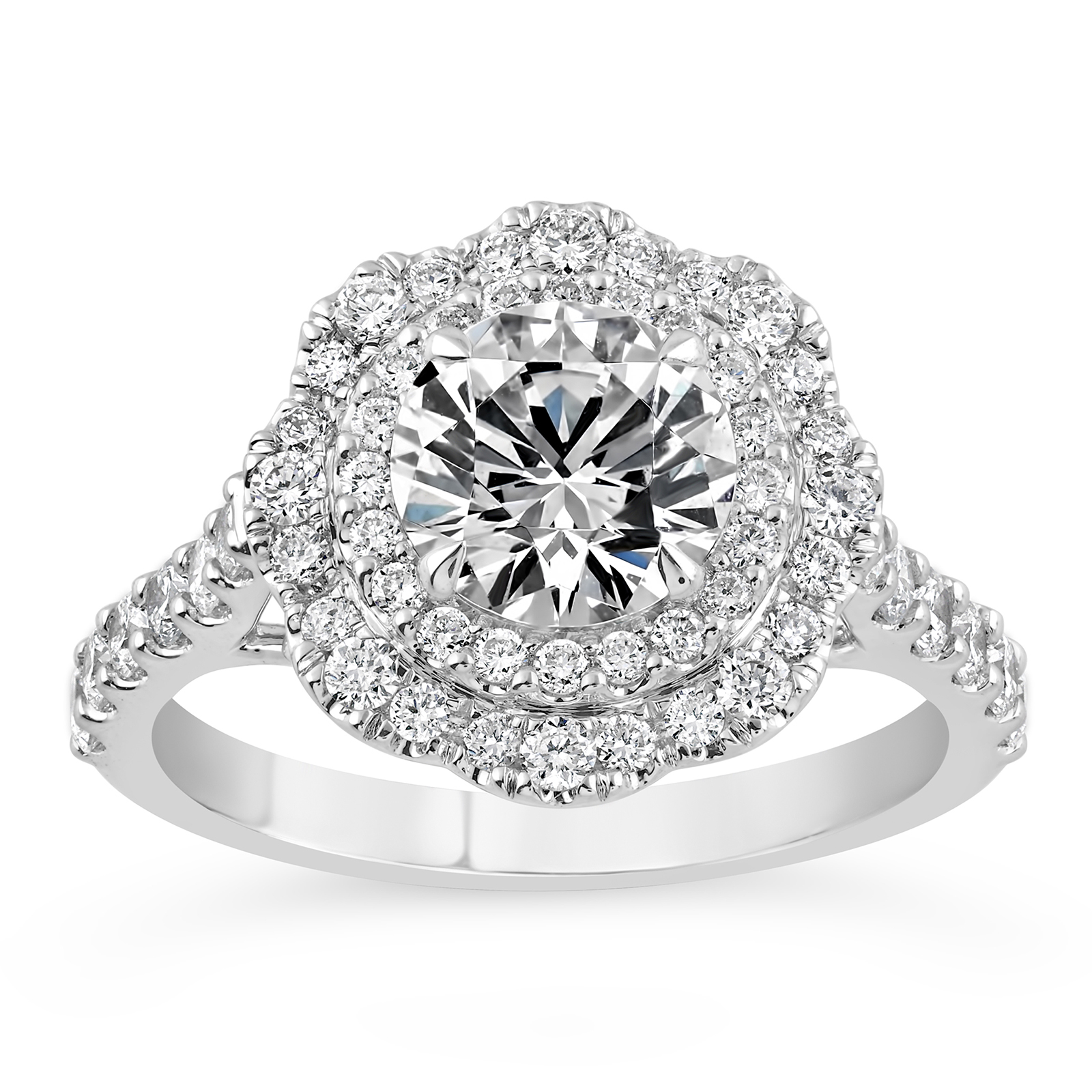 14K Round Lab Grown Diamond Double Fancy Halo Engagement Ring