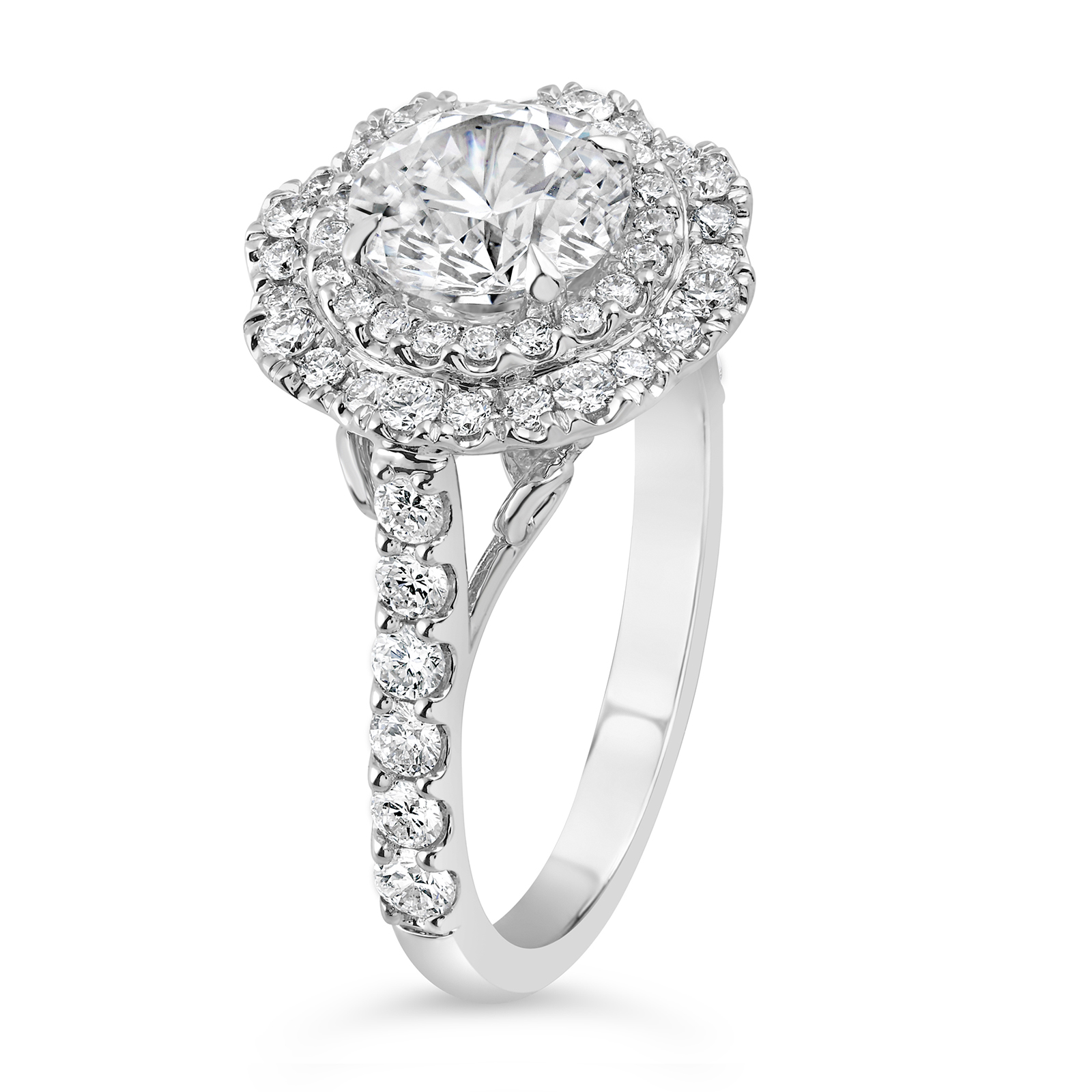 14K Round Lab Grown Diamond Double Fancy Halo Engagement Ring - Image 5