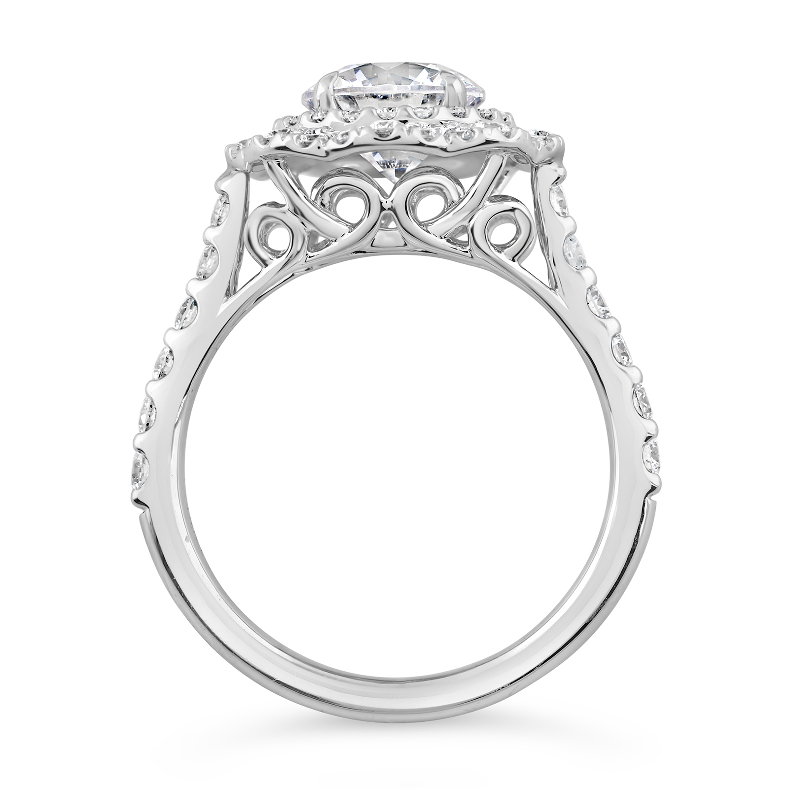 14K Round Lab Grown Diamond Double Fancy Halo Engagement Ring - Image 2