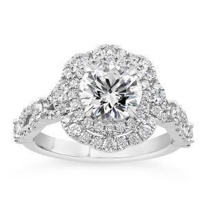14K Round Diamond Fancy Halo Engagement Ring