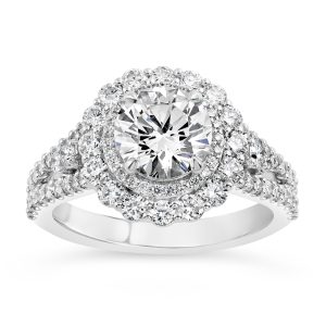 14K Round Diamond Fancy Halo Engagement Ring