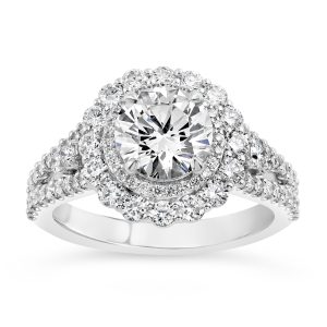 14K Round Lab Grown Diamond Fancy Halo Engagement Ring