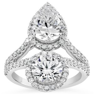 14K Pear & Round Lab Grown Diamond Two Stone Engagement Ring