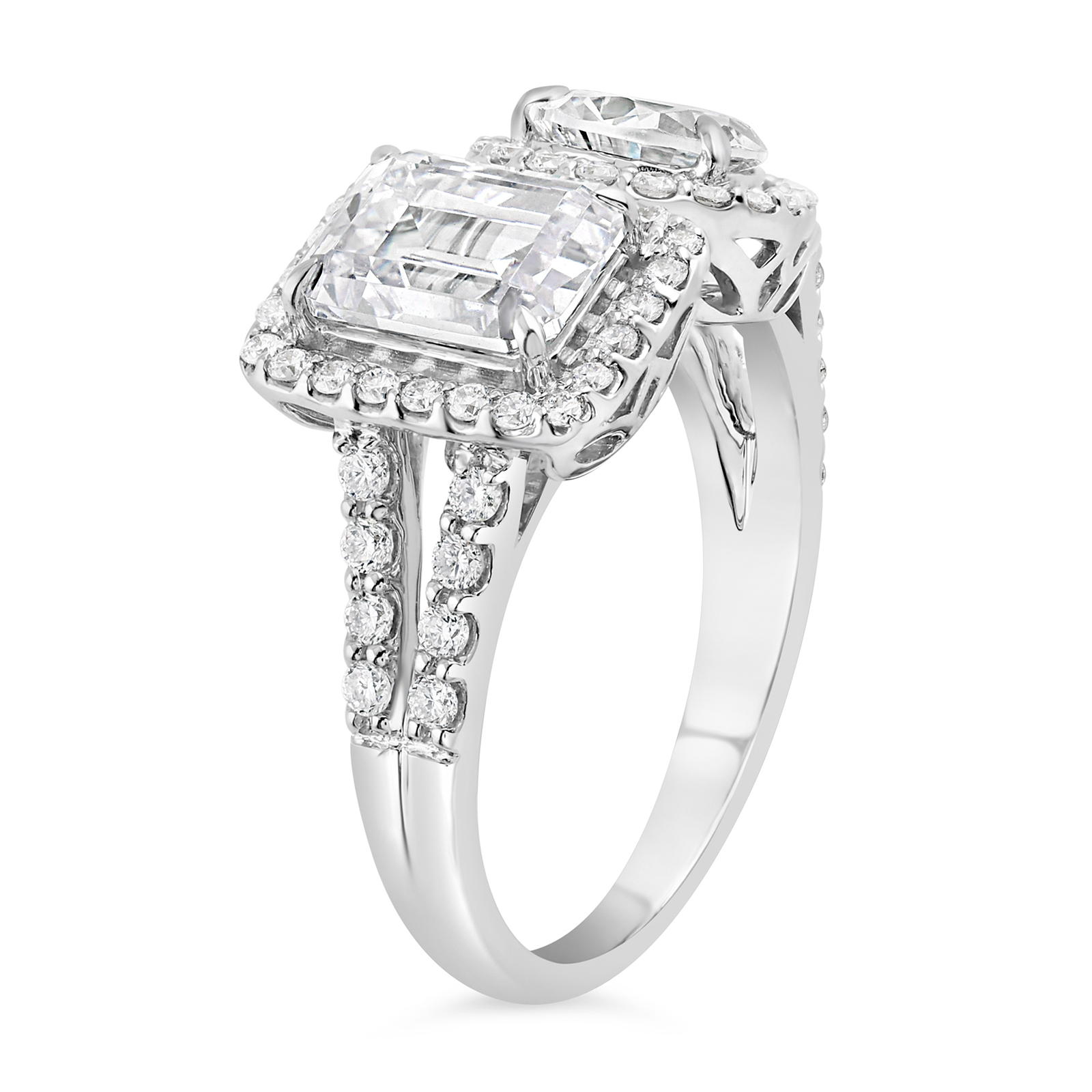 14K Emerald & Pear Diamond Two Stone By-Pass Engagement Ring - Image 5