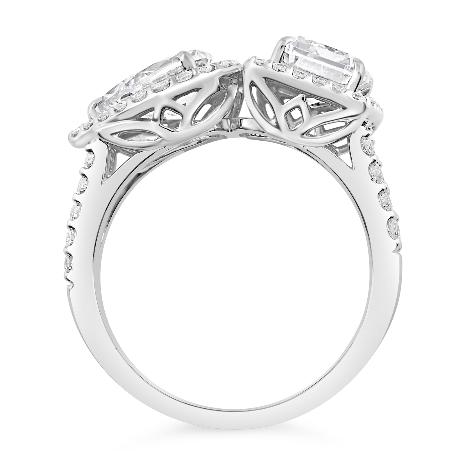 14K Emerald & Pear Diamond Two Stone By-Pass Engagement Ring - Image 2