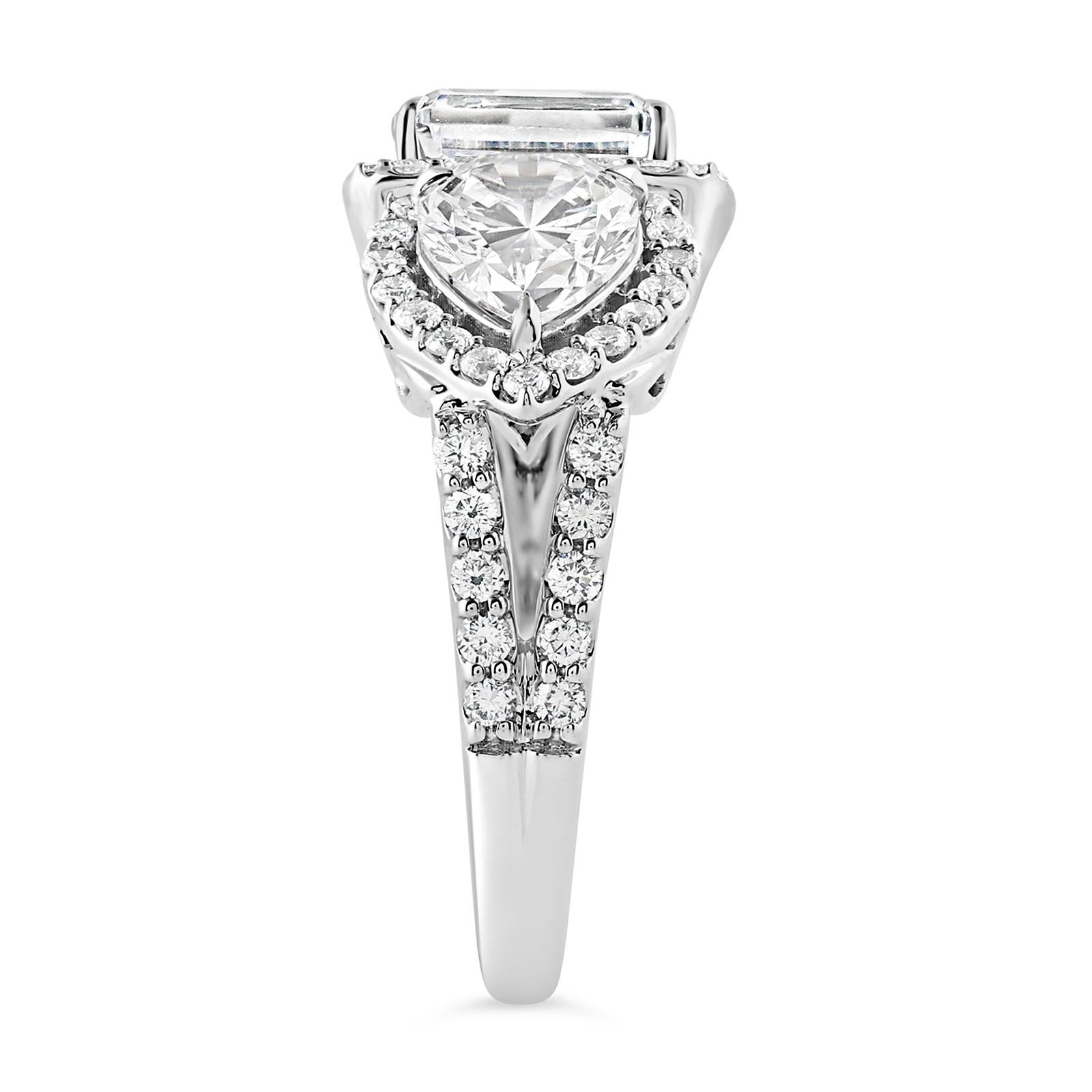 14K Emerald & Pear Diamond Two Stone By-Pass Engagement Ring - Image 3