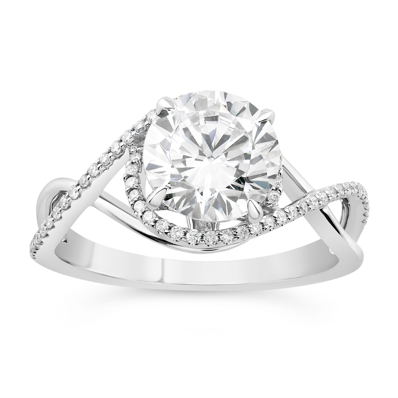 14K Twist Shank Round Lab Grown Diamond Halo Engagement Ring