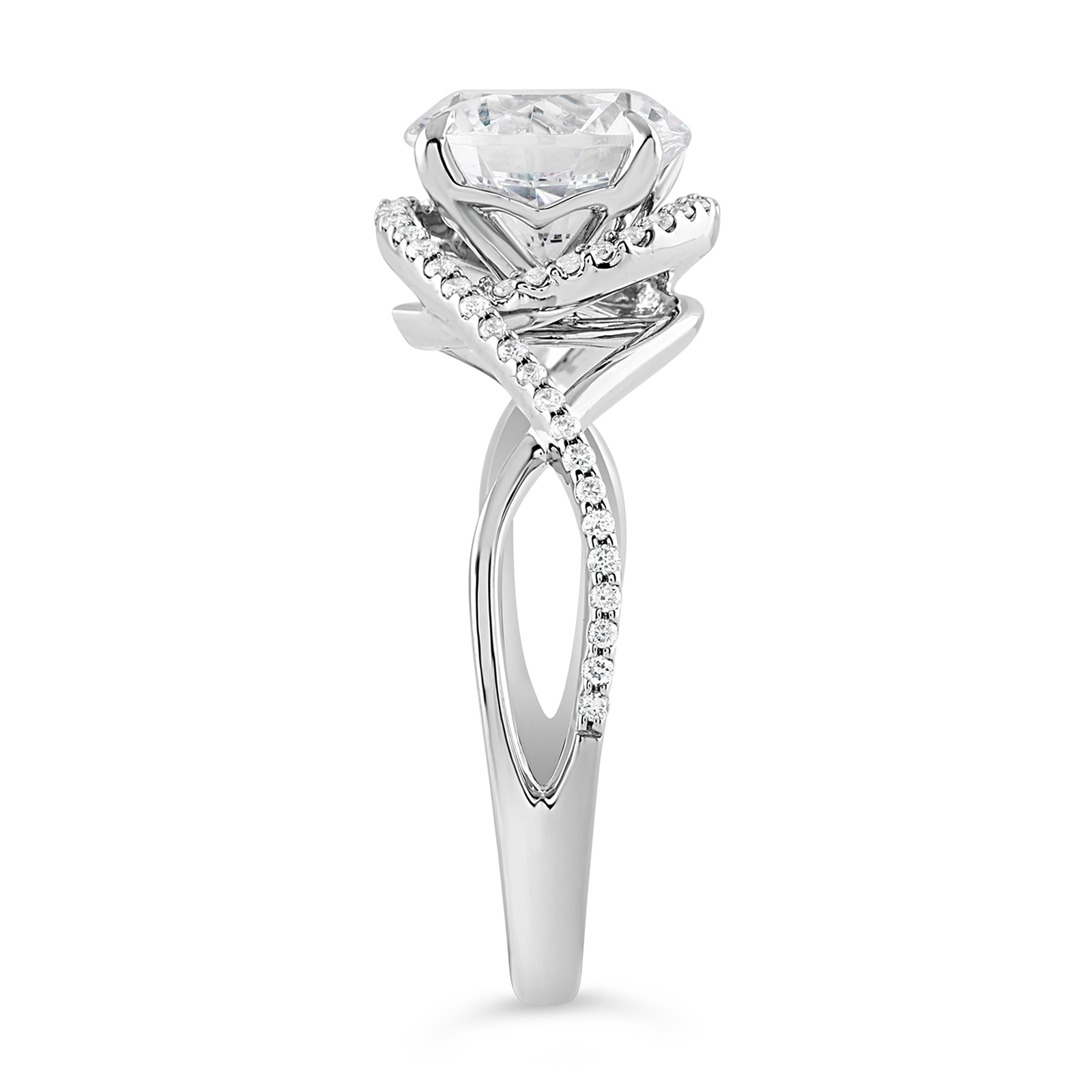 14K Twist Shank Round Lab Grown Diamond Halo Engagement Ring - Image 3