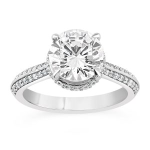 14K Knife Edge round Diamond Hidden Halo Engagement Ring