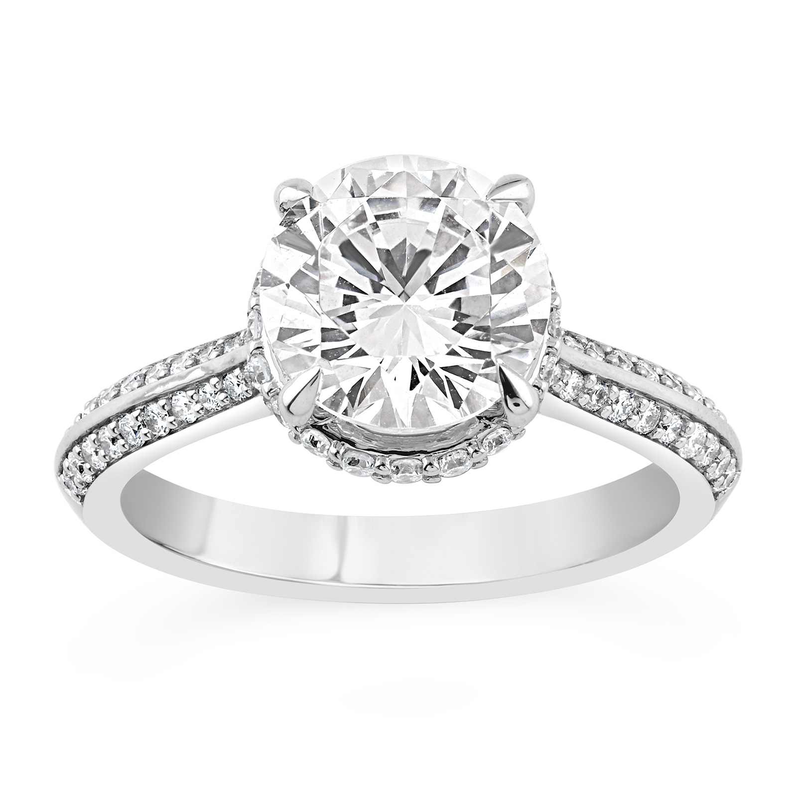 14K Knife Edge round Diamond Hidden Halo Engagement Ring
