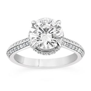 14K Knife Edge round Lab Grown Diamond Hidden Halo Engagement Ring