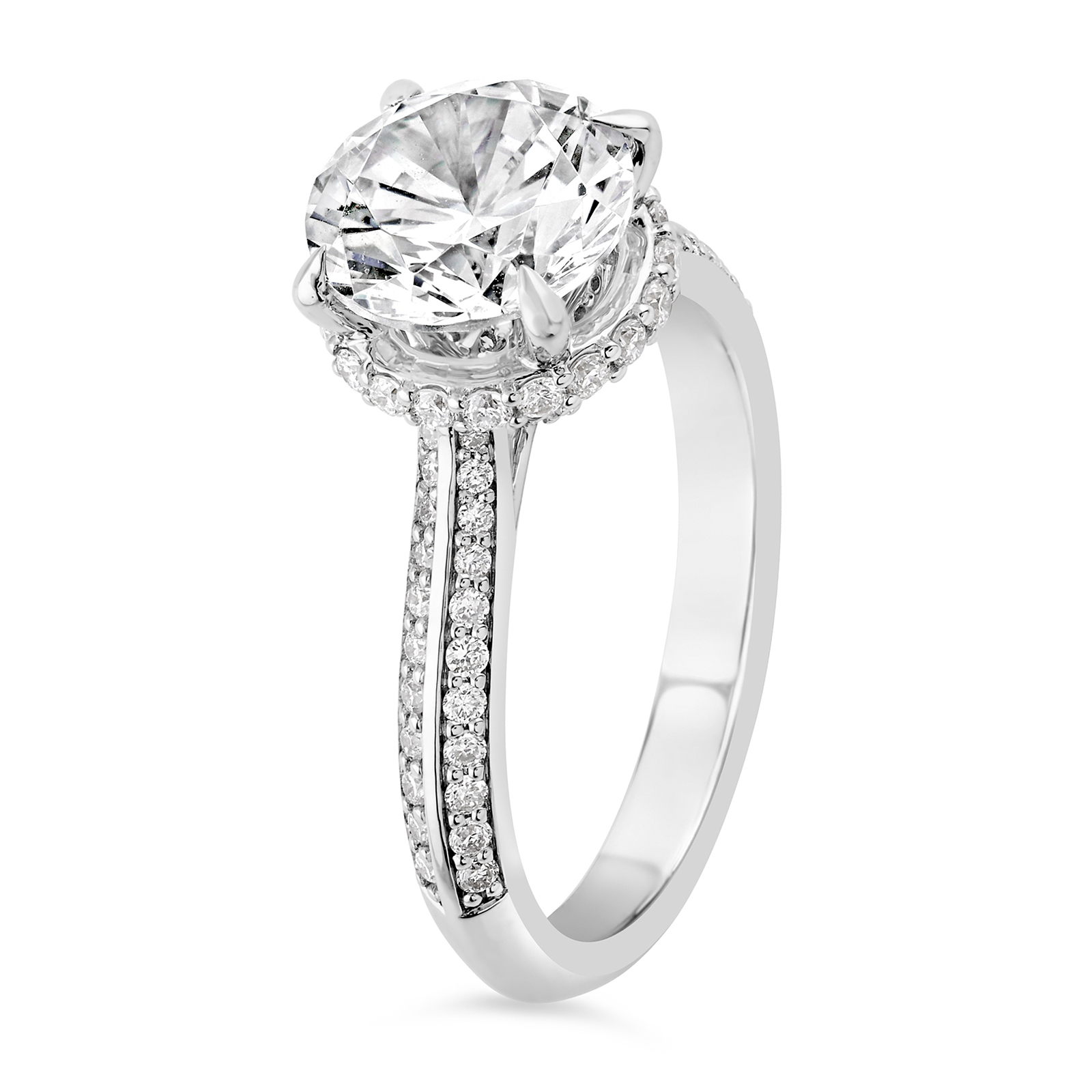 14K Knife Edge round Diamond Hidden Halo Engagement Ring - Image 5