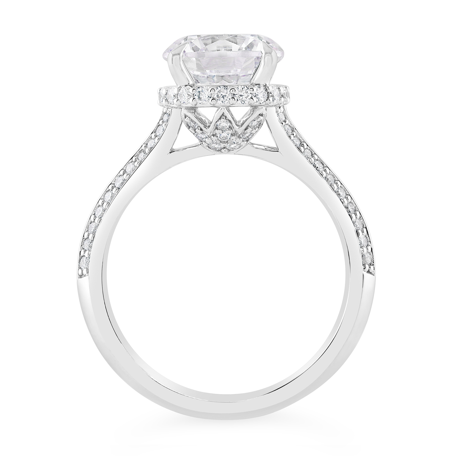 14K Knife Edge round Diamond Hidden Halo Engagement Ring - Image 2