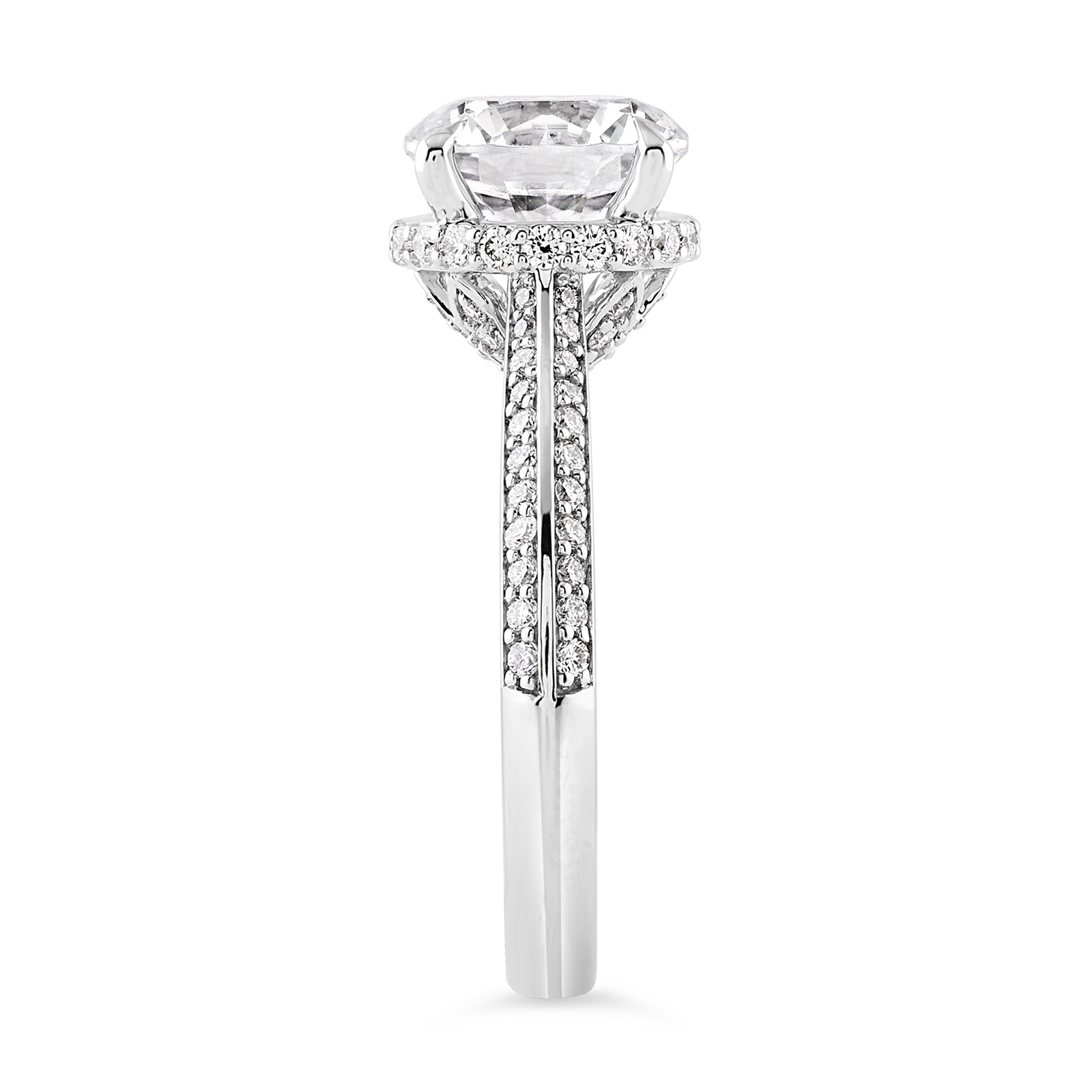 14K Knife Edge round Diamond Hidden Halo Engagement Ring - Image 3