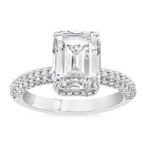 14K Emerald Lab Grown Diamond Hidden Halo Engagement Ring