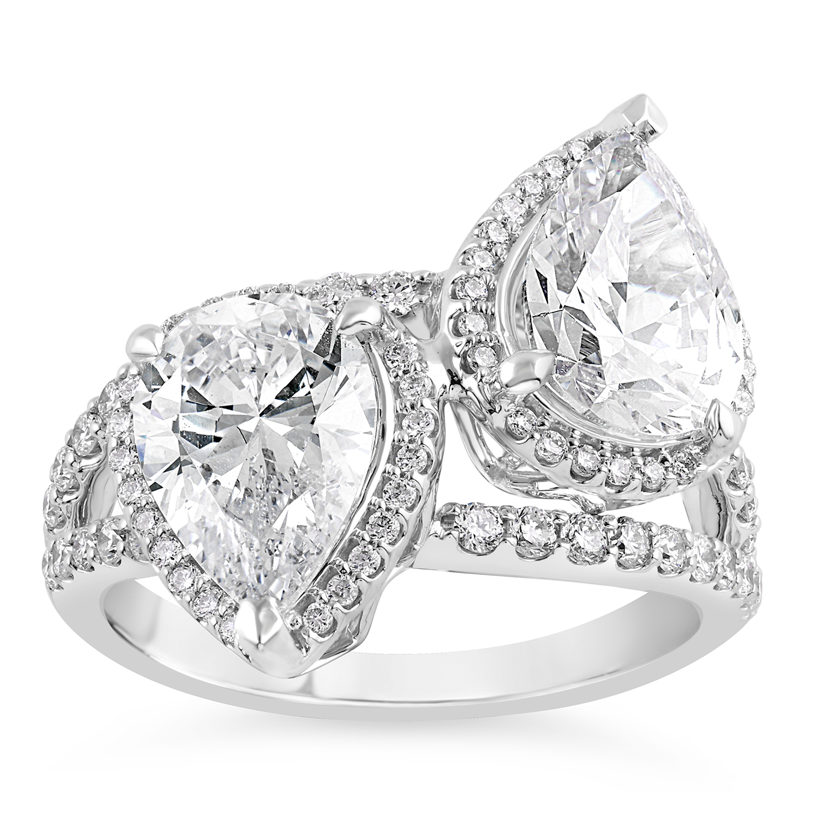 14K Pear Lab Grown Diamond Two Stone Free Forming Engagement Ring
