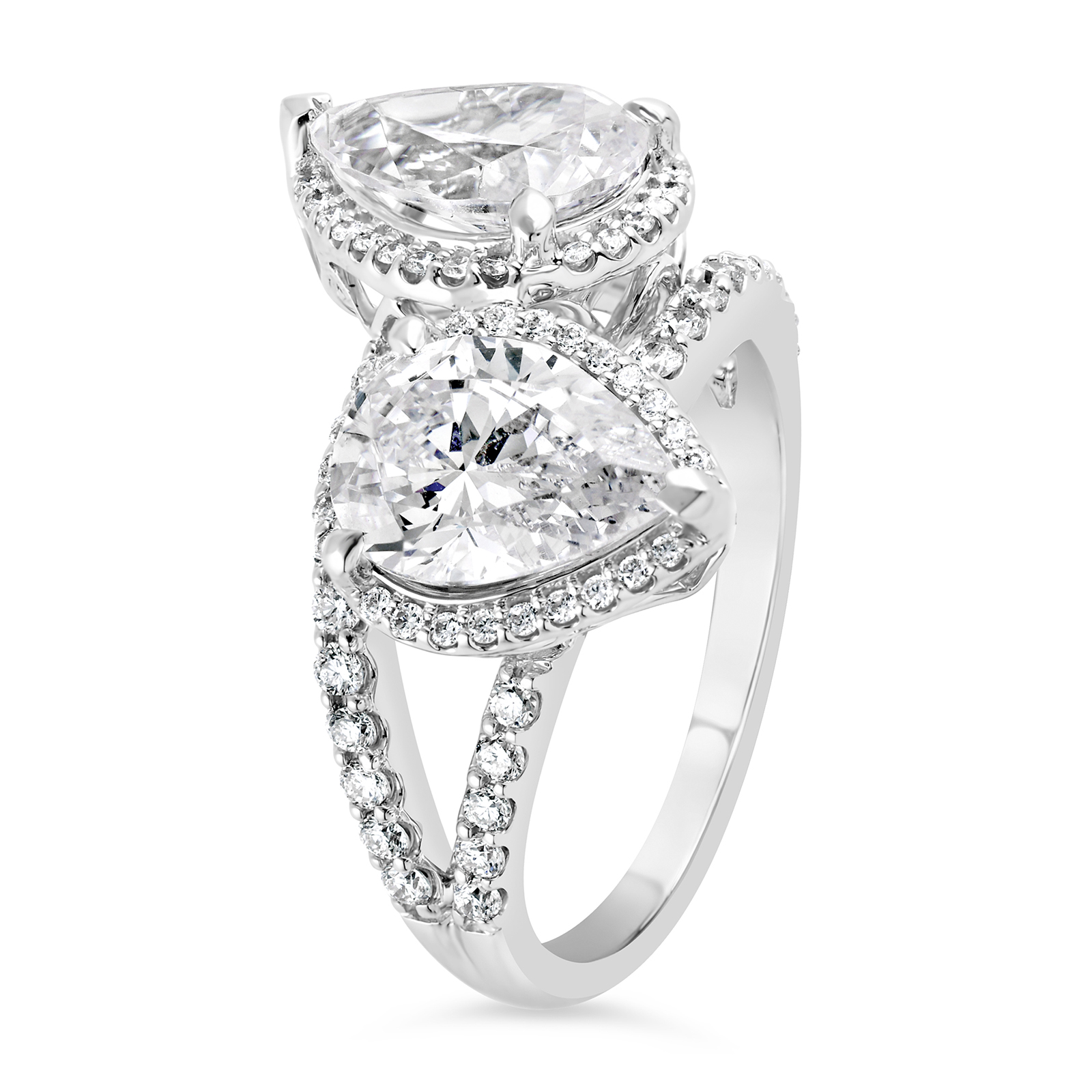 14K Pear Lab Grown Diamond Two Stone Free Forming Engagement Ring - Image 5