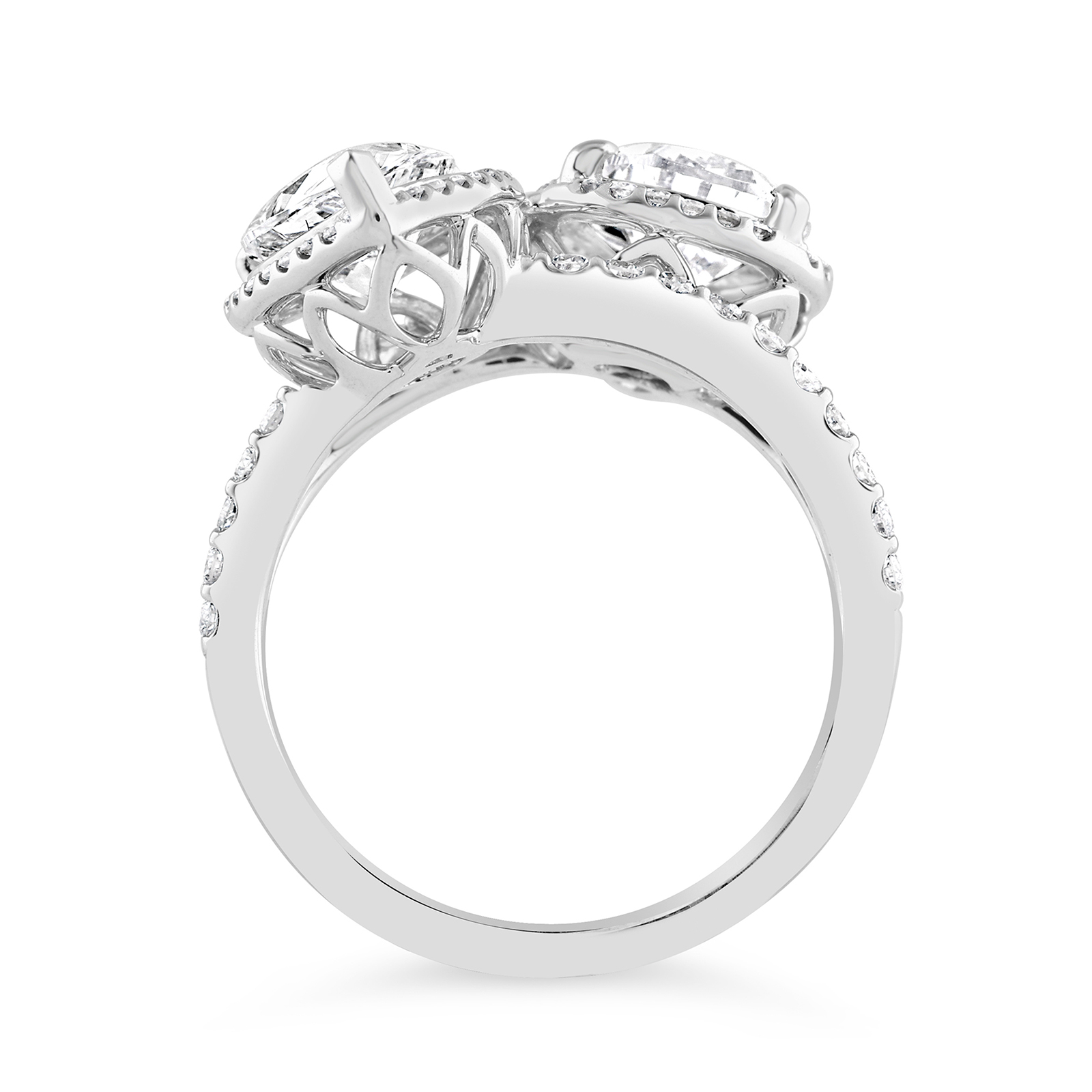 14K Pear Lab Grown Diamond Two Stone Free Forming Engagement Ring - Image 2