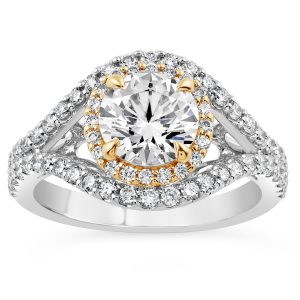 14K Two Tone Round Diamond Engagement ring